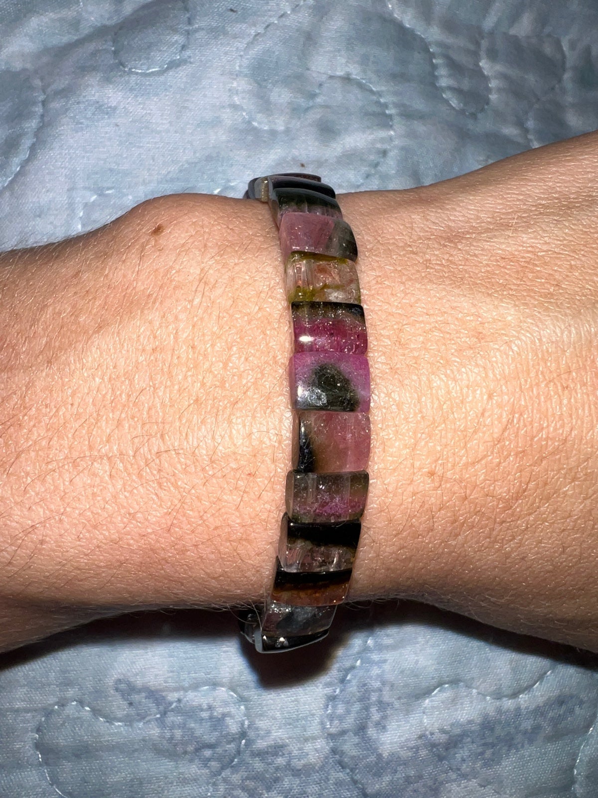 Genuine Watermelon Tourmaline Bangle Beaded Bracelet