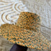 Vintage wide brim Summer hat made of straw, vintage straw capeline green natural