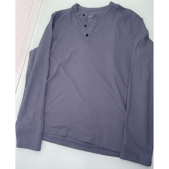 Everlane Men Henley T Shirt XL Long Sleeve Blue / Gray