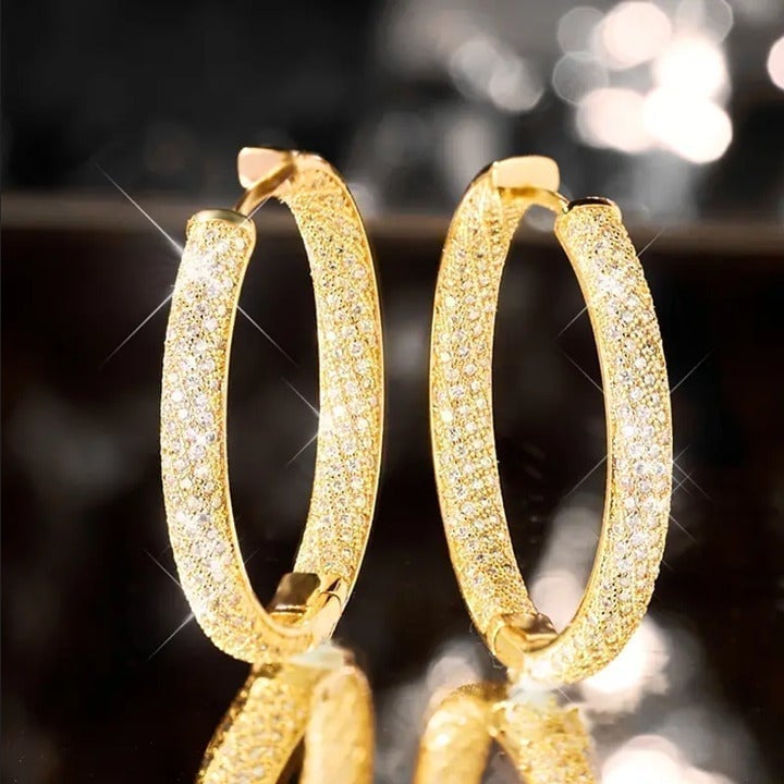 14K Gold 2ct Diamond Hoop Earrings Womens Studded Hoops Ladies Jewelry 2 ct NEW