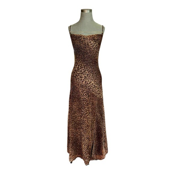 Vintage Newport News EASY STYLED Leopard-Print Chiffon Maxi Dress NWT Size 4
