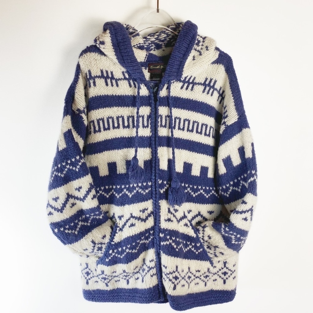 Chunky knit Nordic full zip sweater Wool blend by Invisible World Womens size M