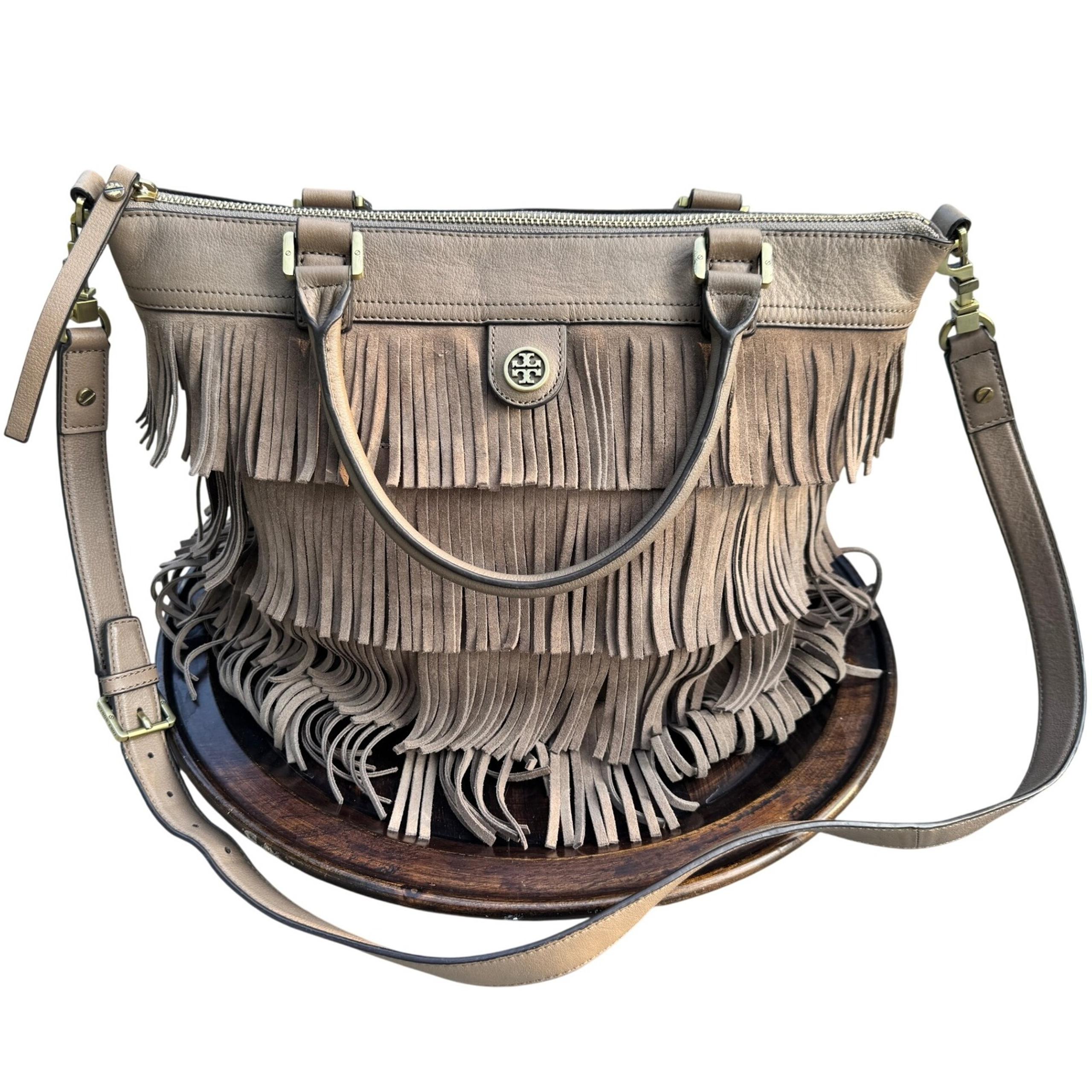Tory Burch Fringe Leather Crossbody Bag Satchel Designer Purse Handbag Tote
