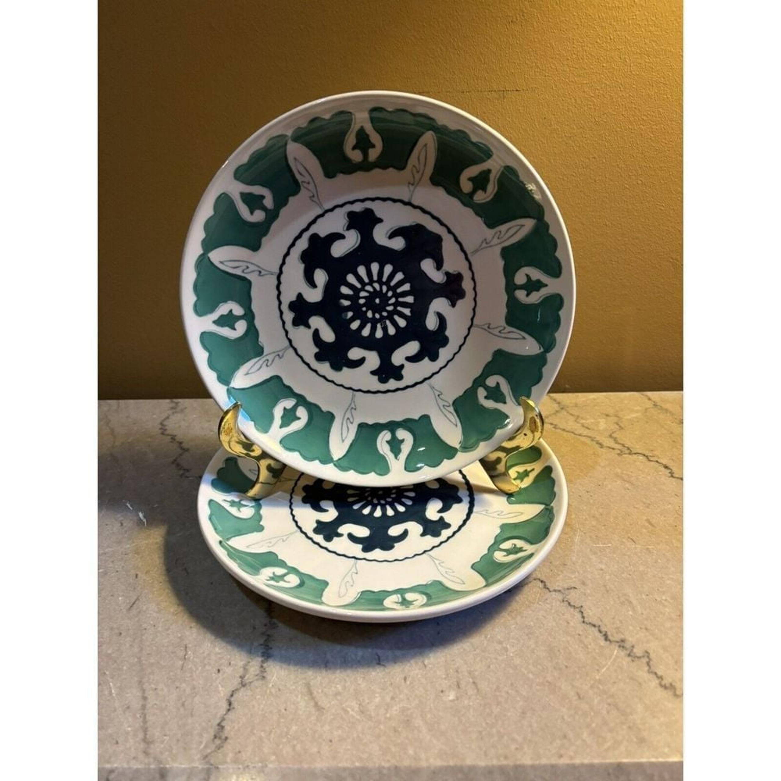 THRESHOLD Stoneware TARGET "KEIRA"   Salad Plates 8.5" Set Of 2 Green White