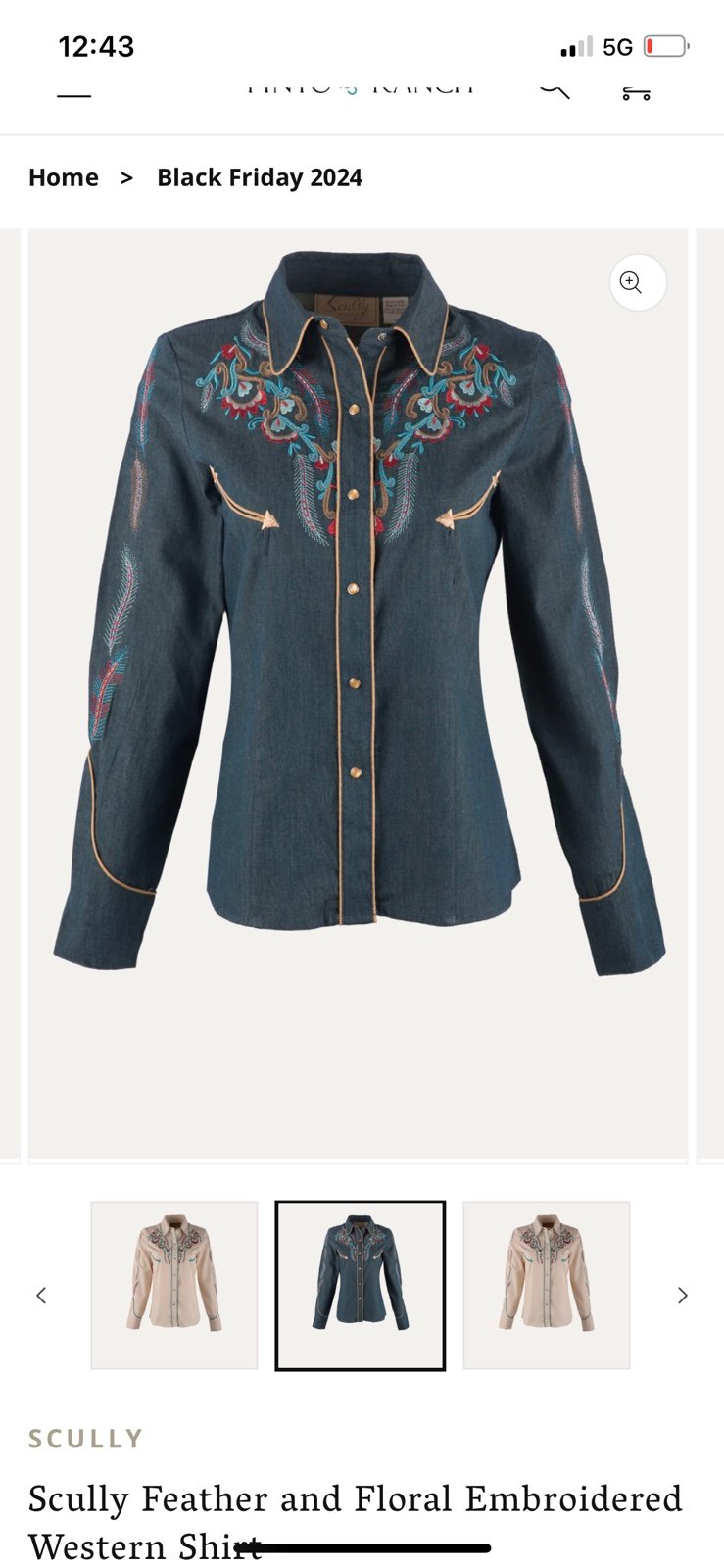 Embroidered Denim Western Scully Button Up Shirt