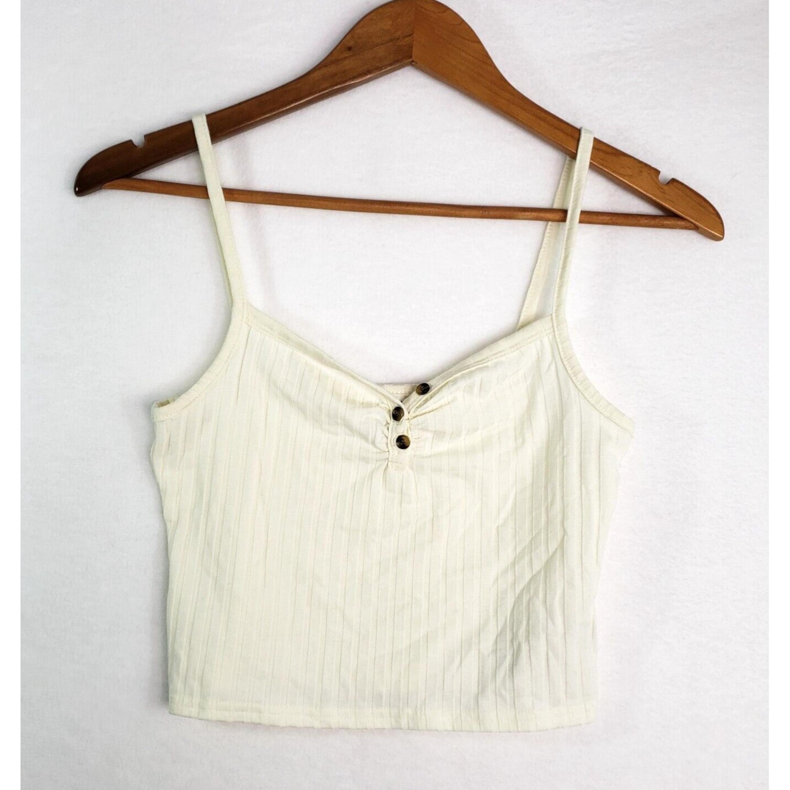 Topshop Ribbed Cropped Tank Top Womens 4 Cream Button Cami Sleeveless Casual