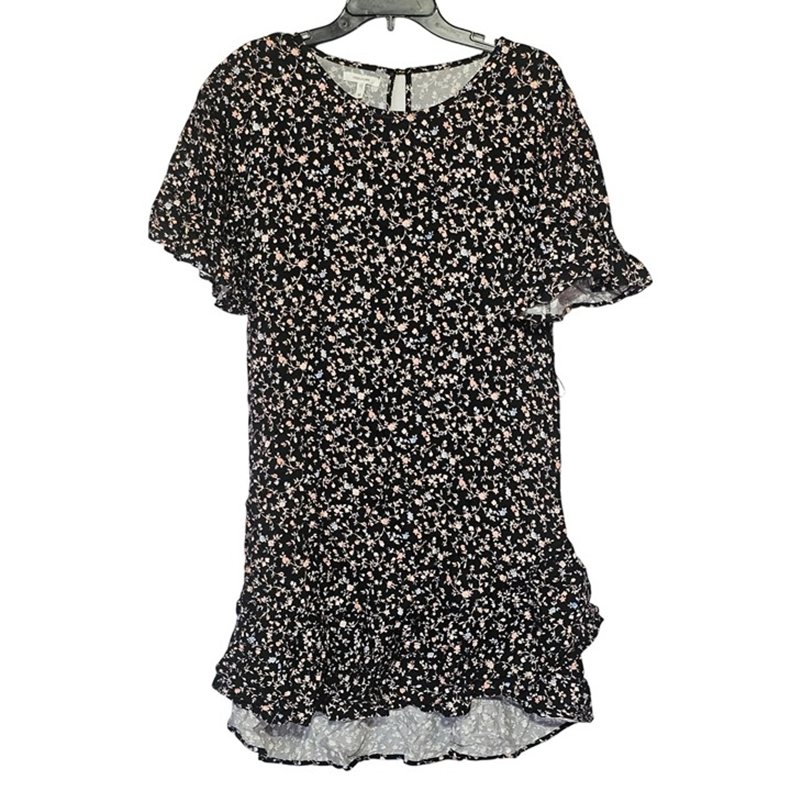Maurices Womens Black Floral Ruffle Hem Shift Dress Rayon Sz M Dark Cottagecore