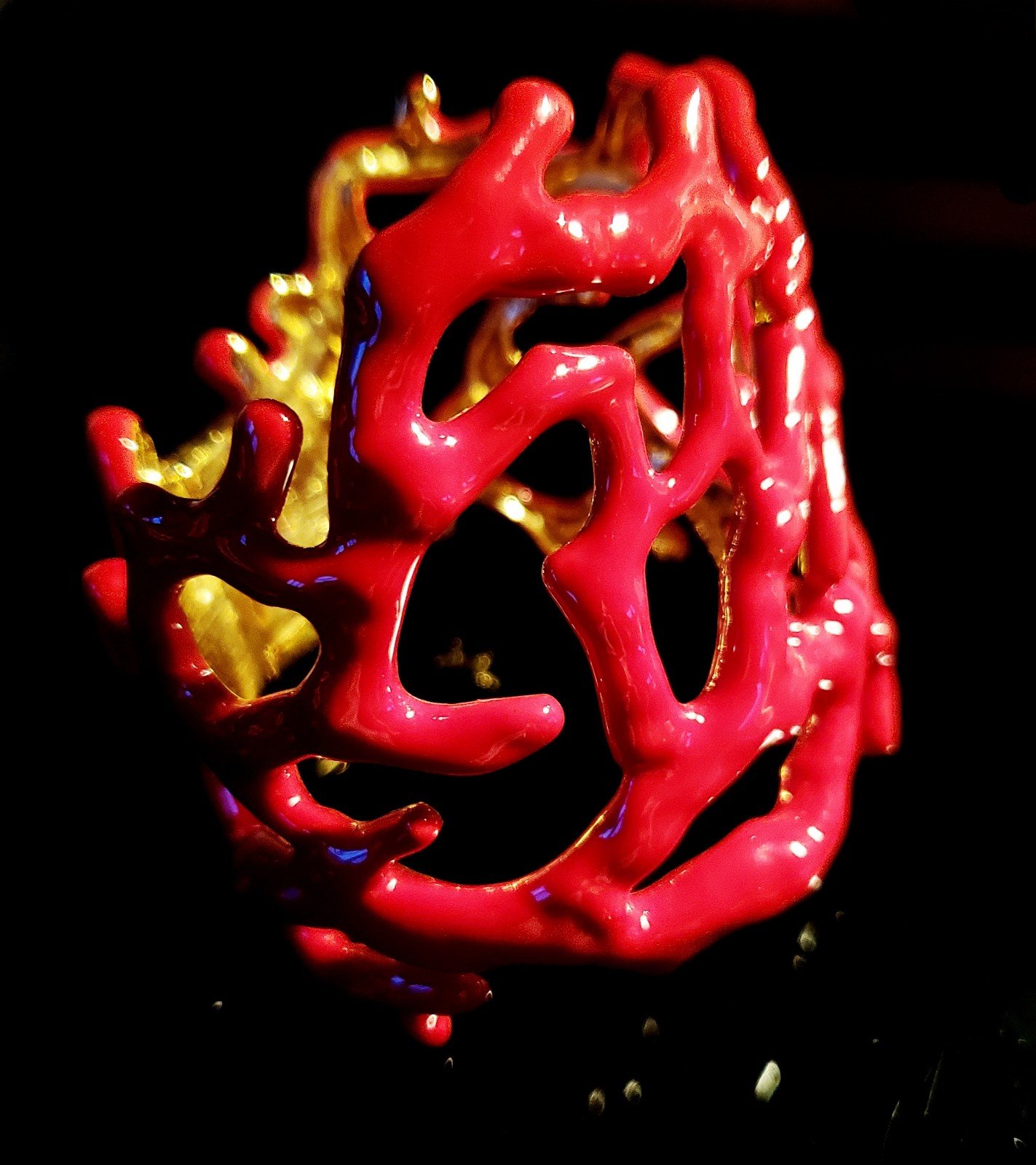 KJL Kenneth Jay Lane True Red Coral Branch Hinged Cuff Bracelet Signed Authentic