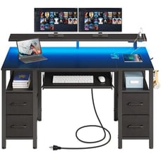 Computer Desk 55 With LED Lights & Power Outlets, Home Office Desk