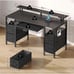 Computer Desk 55 With LED Lights & Power Outlets, Home Office Desk