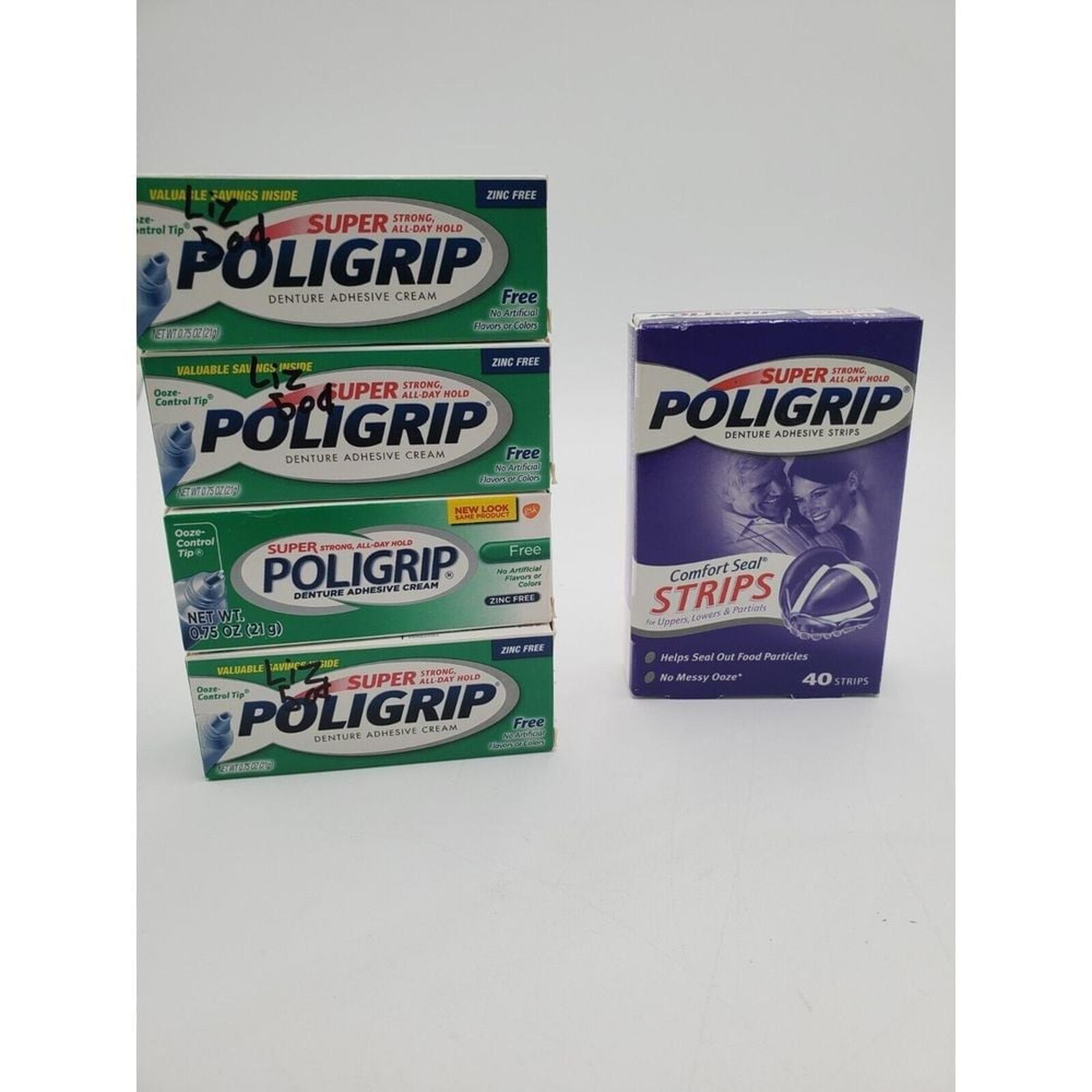 Bundle 4 Pack Super Poligrip Free Travel Size .75 Ounce 27 Adhesive Strips
