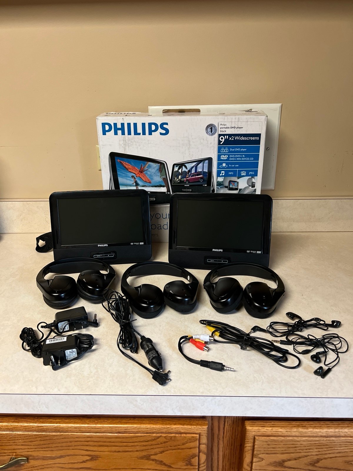 Philips 9 x2 portable DVD players plus accessories