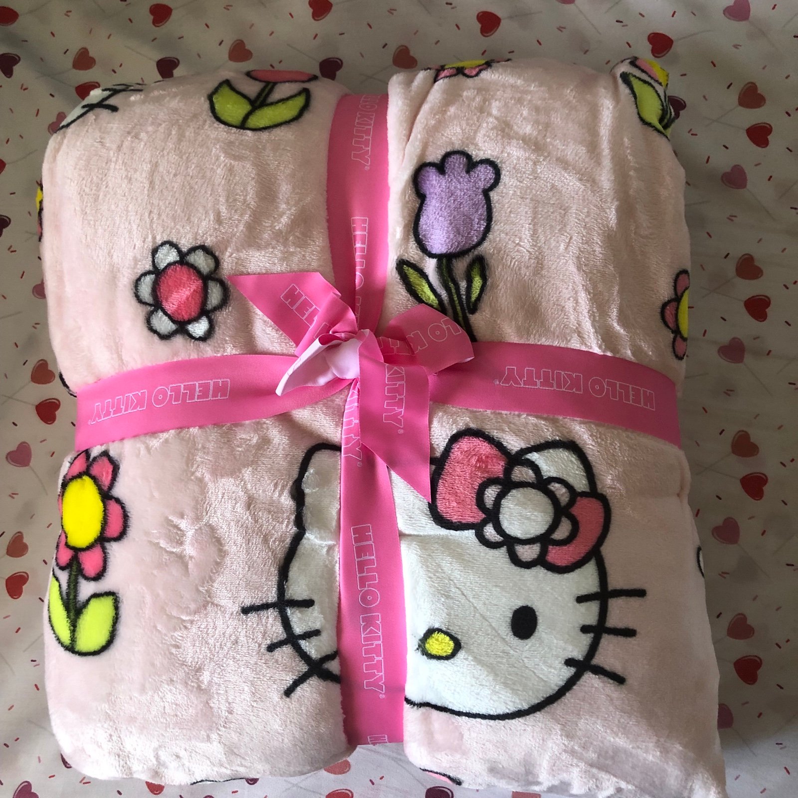 Hello Kitty Easter Spring Flower Pink Plush Throw Full Queen Bedding Blanket