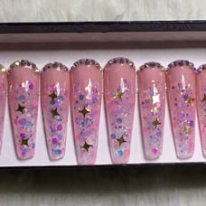 Pink Star Press On Nails