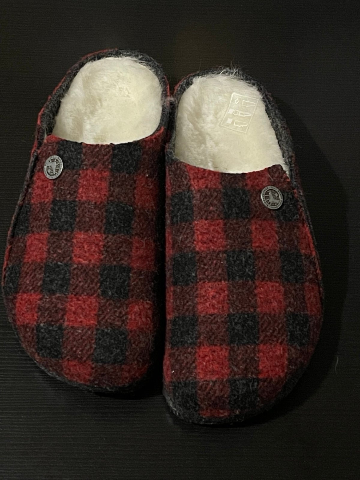 BIRKENSTOCK kids RED CHECK WOOL LINED SLIPPERS-Size:33-US size:2