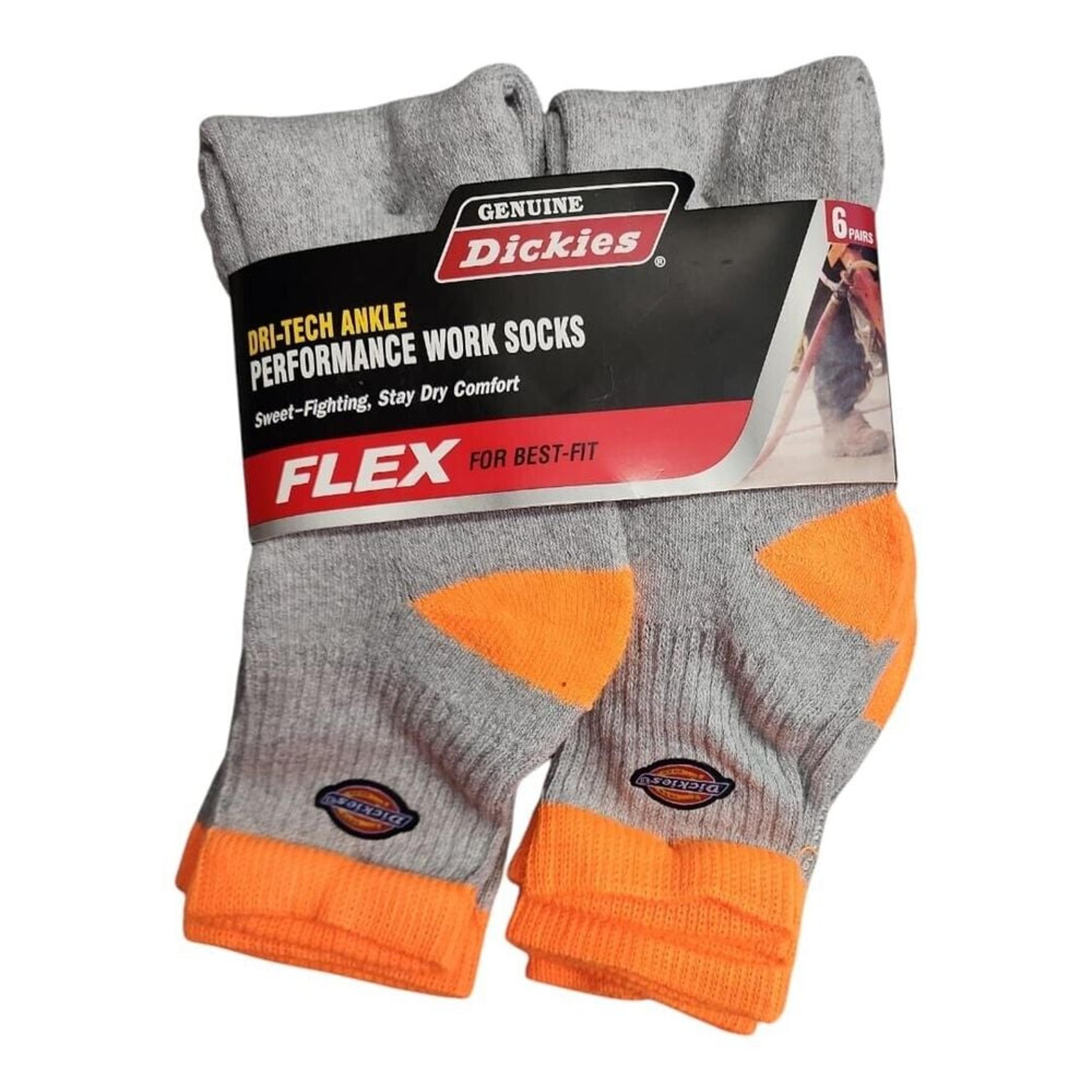 6 PackDickies Dri-Tech Ankle Performance Work Socks for Men Color Gray Size 6-12