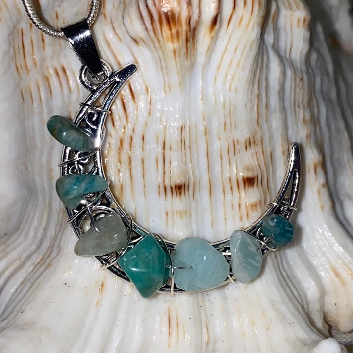 SALE * Caribbean Amazonite handmade moon pendant