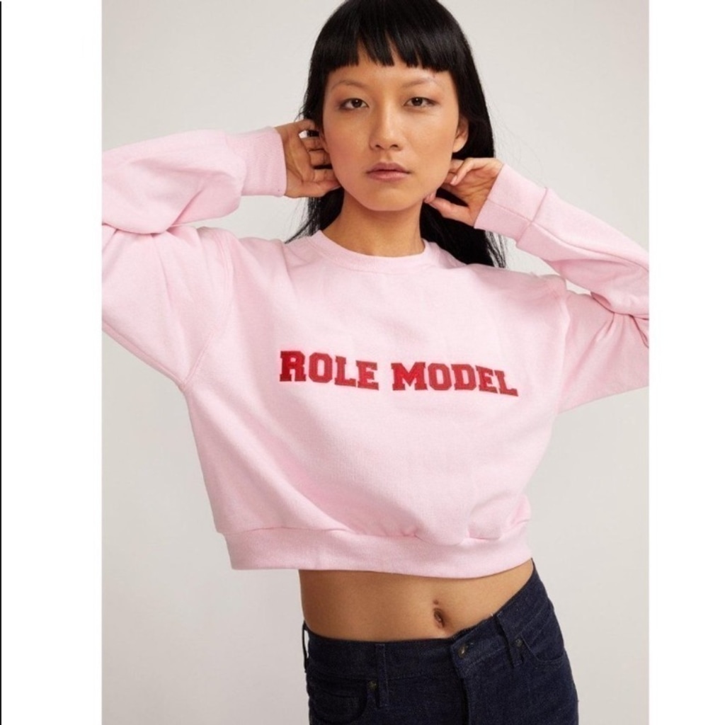 Cynthia Rowley Womens Embroidered Role Model Sweatshirt Pink Red Size Medium
