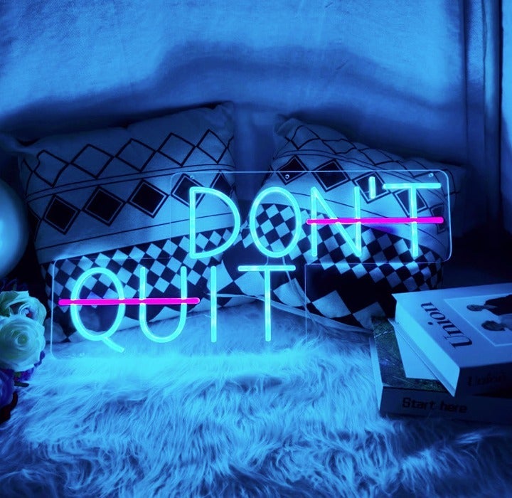 Large Bright Blue Motivation “Don’t Quit” LED Night Light Sign Decor