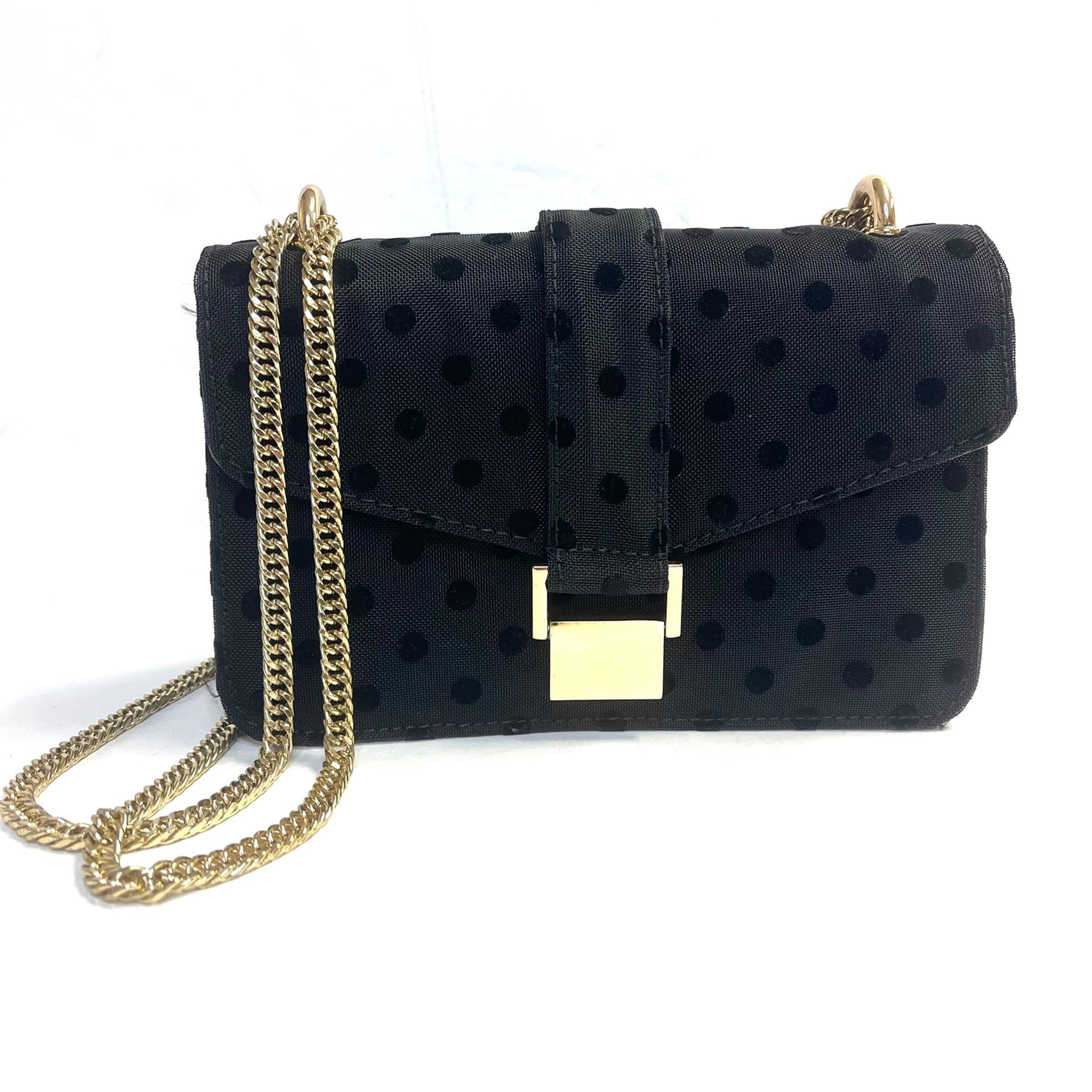 ZARA Black on Black Polka Dot Shoulder/Crossbody Bag with Gold Chain Strap