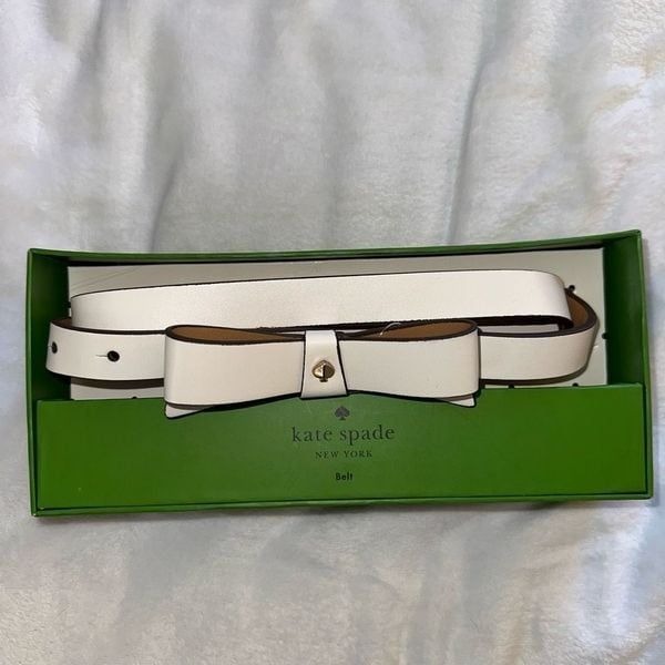 Kate Spade Bow Belt Faux Leather Cream White Size L/XL Brand New