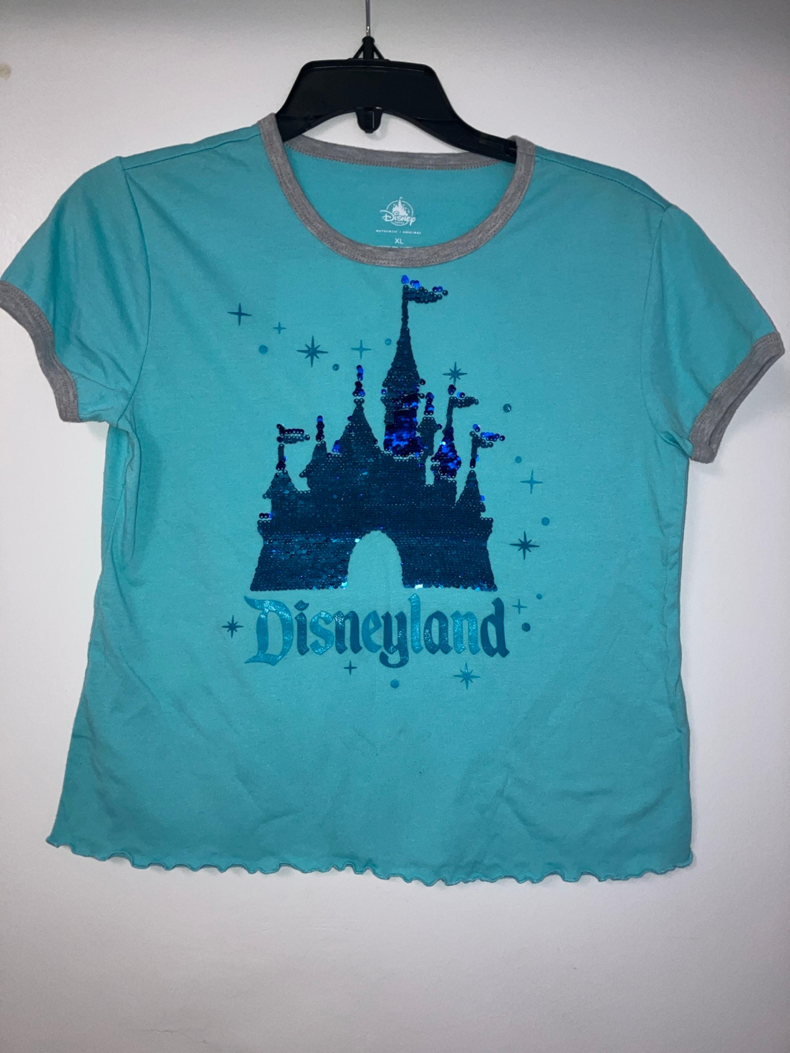 Disney Parks Disneyland Sleeping Beauty Castle Foil Logo Blue Shirt size XL