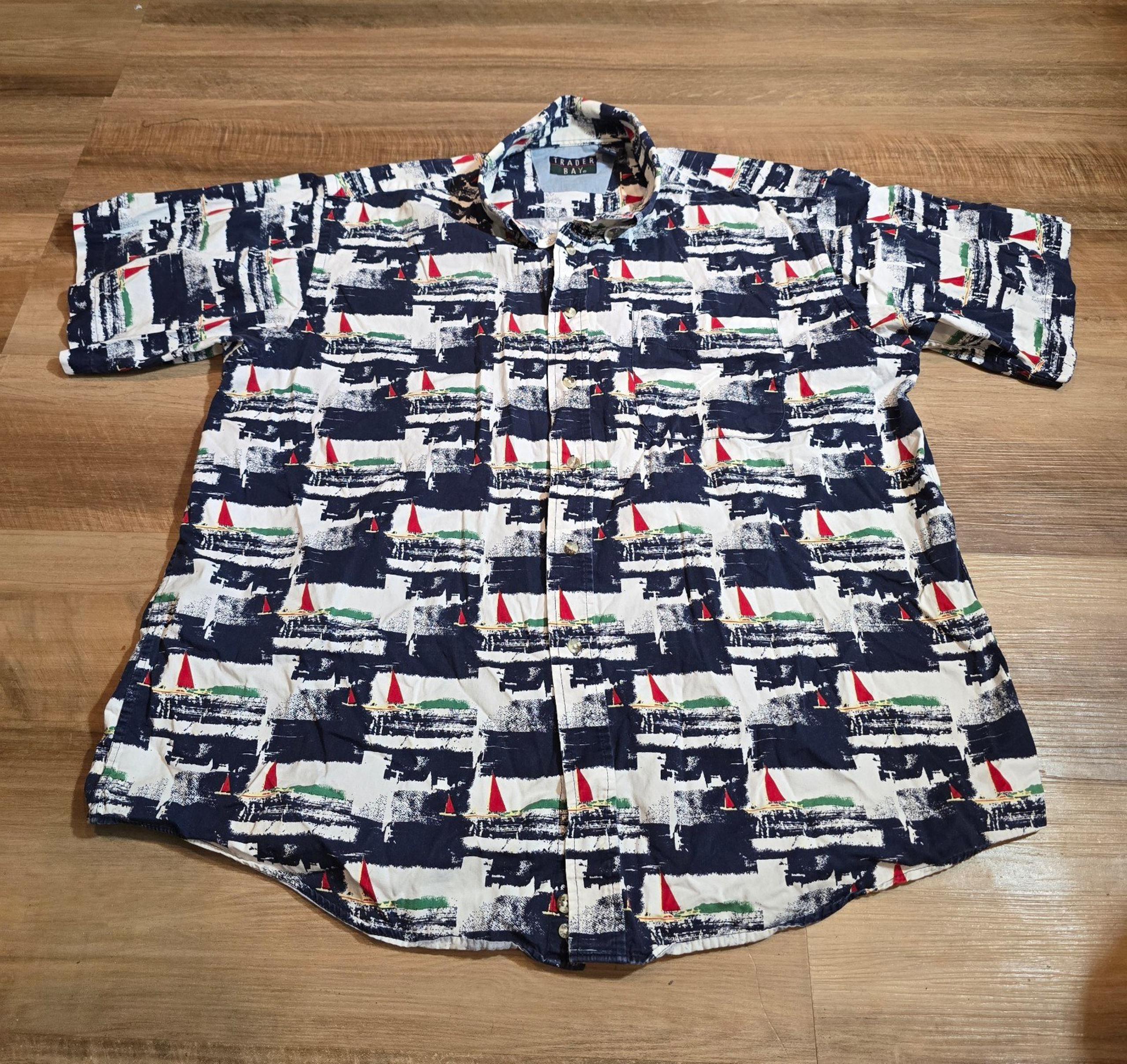 VINTAGE Trader Bay Shirt Mens XL Extra Large Sail Boat Sailing Racing Baggy Y2K