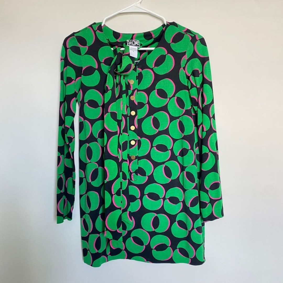 Diane von Furstenberg Alama Silk Shift Dress Mini Tie Neck Vintage Size 2