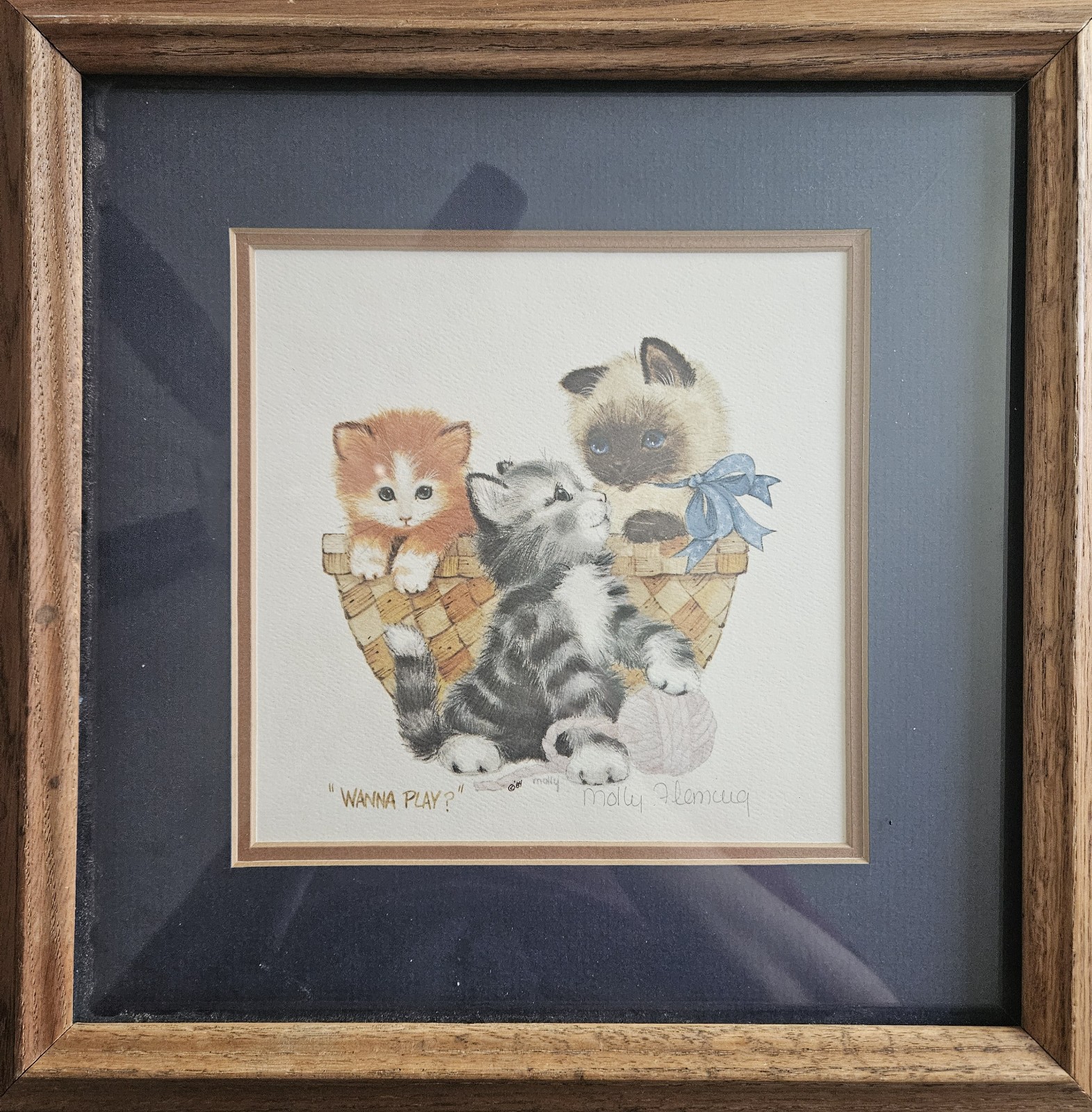 Matted and framed Molly Fleming art print Wanna Play? kittens