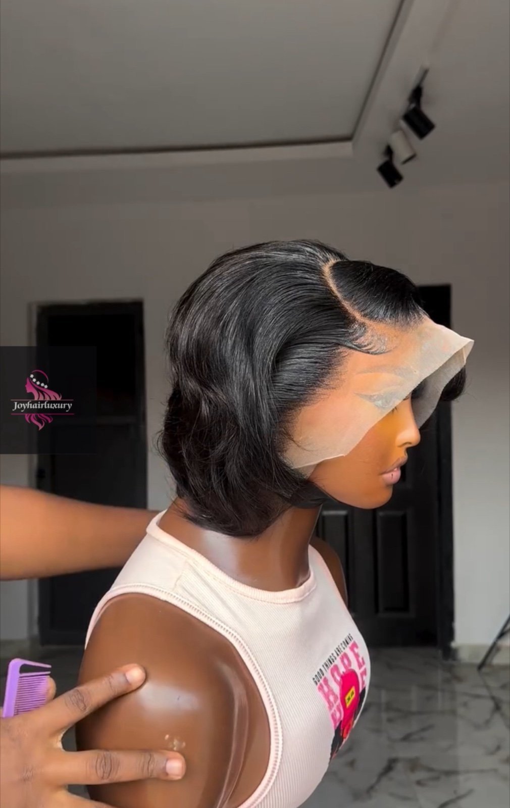 Luxury short straight pixie custom cut human hair frontal wig