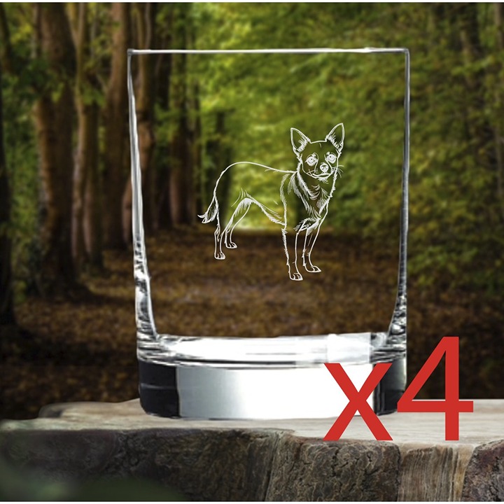 Chihuahua Whiskey Glasses x4 Double 14 Oz Premium Old Fashioned Dog Pet Gift NEW