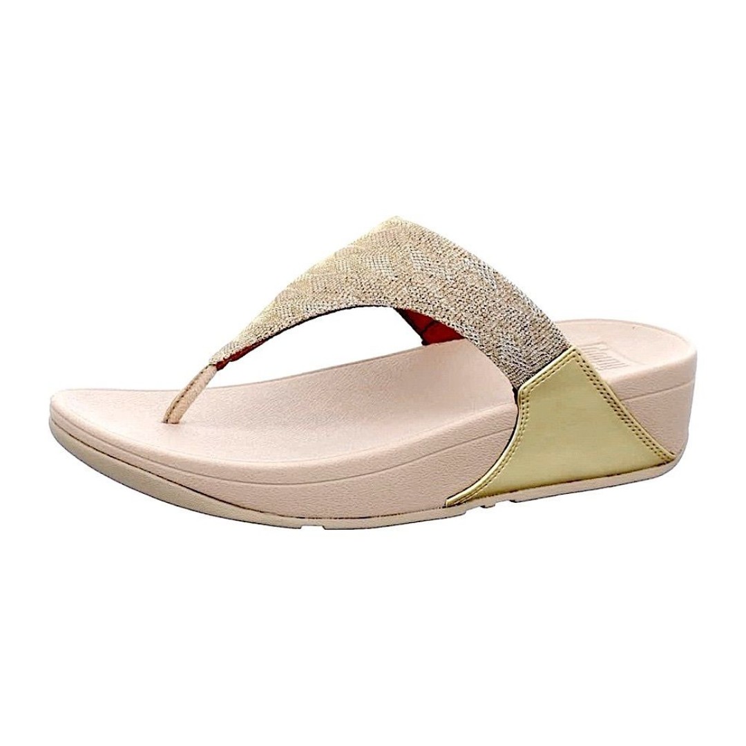 FitFlop Women’s Lulu Glitz Toe-Post Comfort Sandals in Champagne Size 8.5