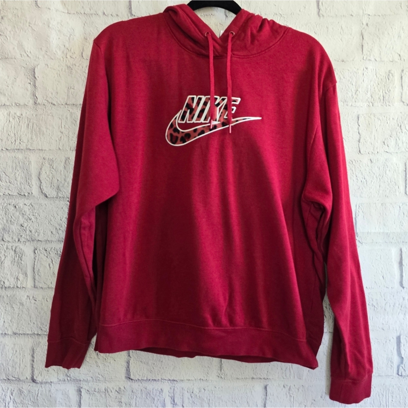 Nike Women's Sportswear Red Animal Printed Leopard Graphic Future Hoodie Large