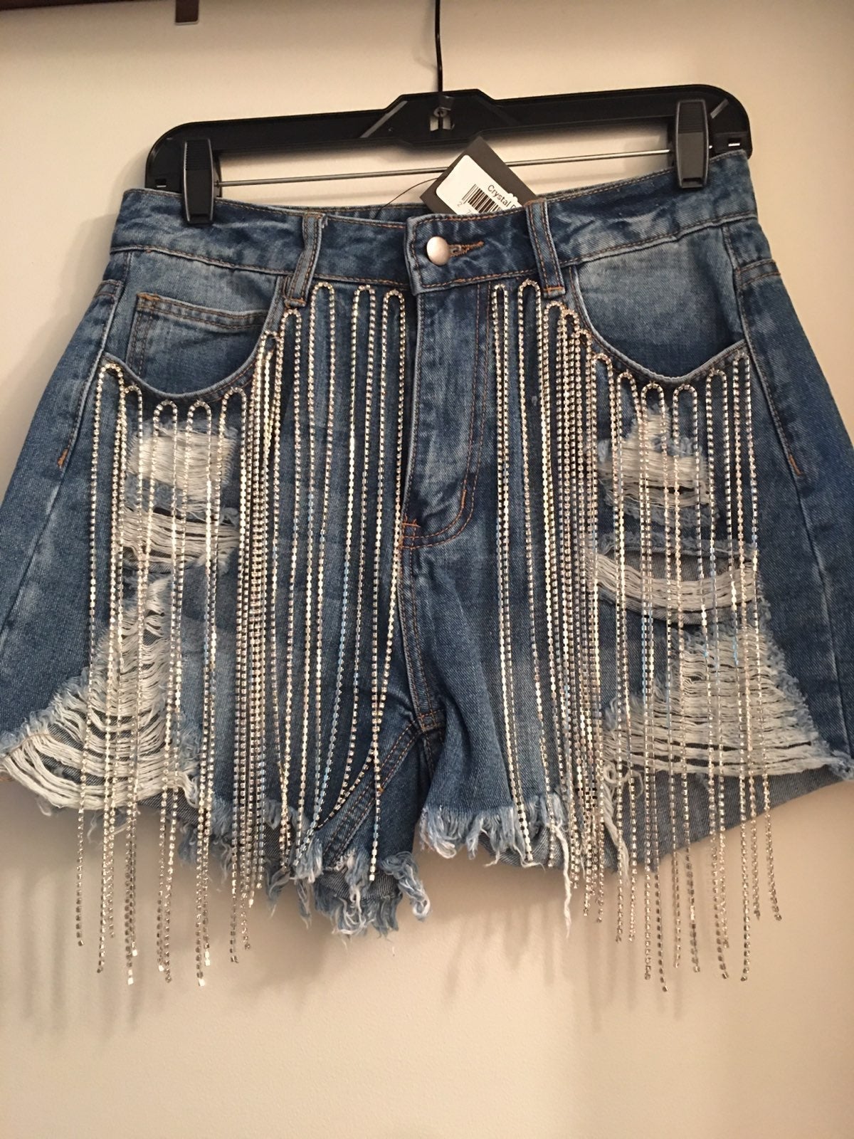 Blue B Rhinestone Bling Fringe Denim Sho