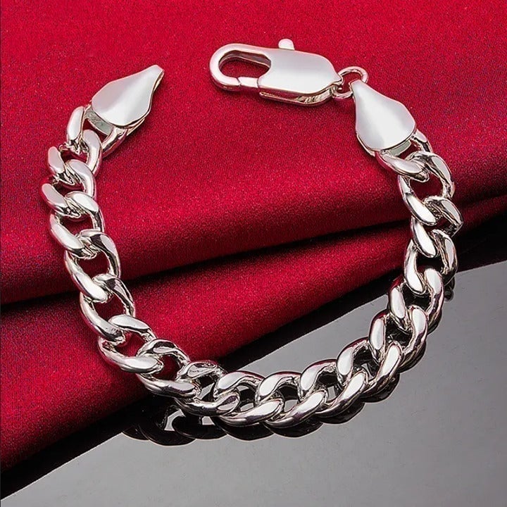 Mens 8 18K White Gold Cuban Chain Link Bracelet 18 K Karat Guys Silver Jewelry