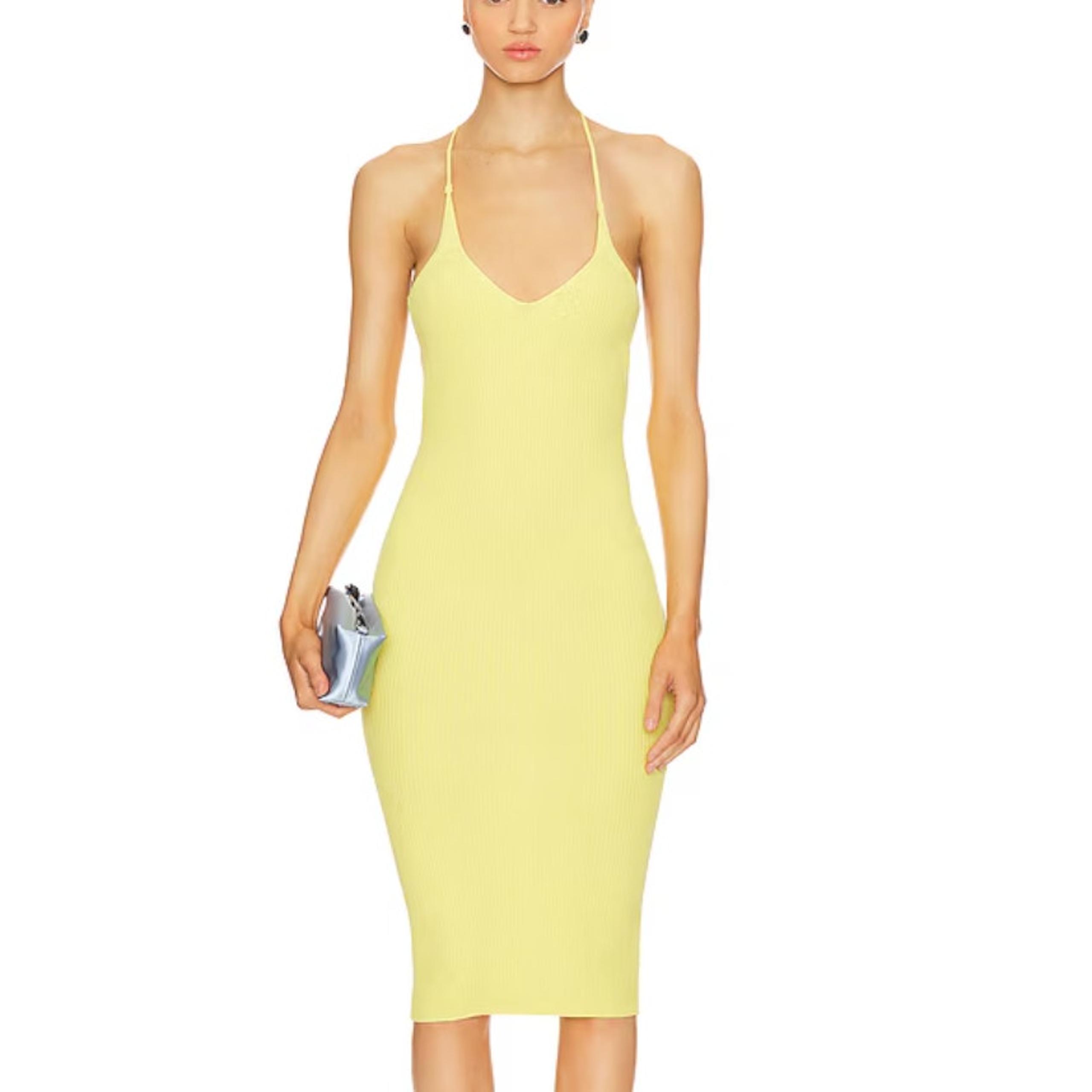 Superdown Yellow Ribbed Midi Tank Dress SMALL Bodycon Backless Revolve $78 NEW