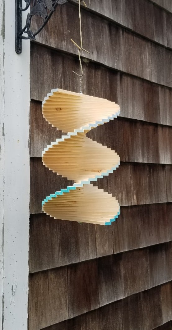 Aqua blue trim spinner wooden wood Windchime wind garden yard tree spring summer