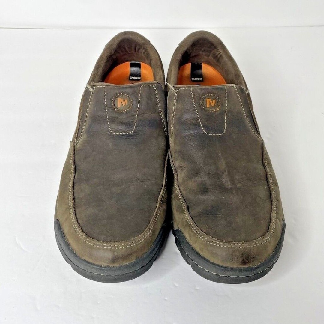 Merrell Traveler Canteen Shoes Mens 10 Brown Leather Slip On Loafer J42107
