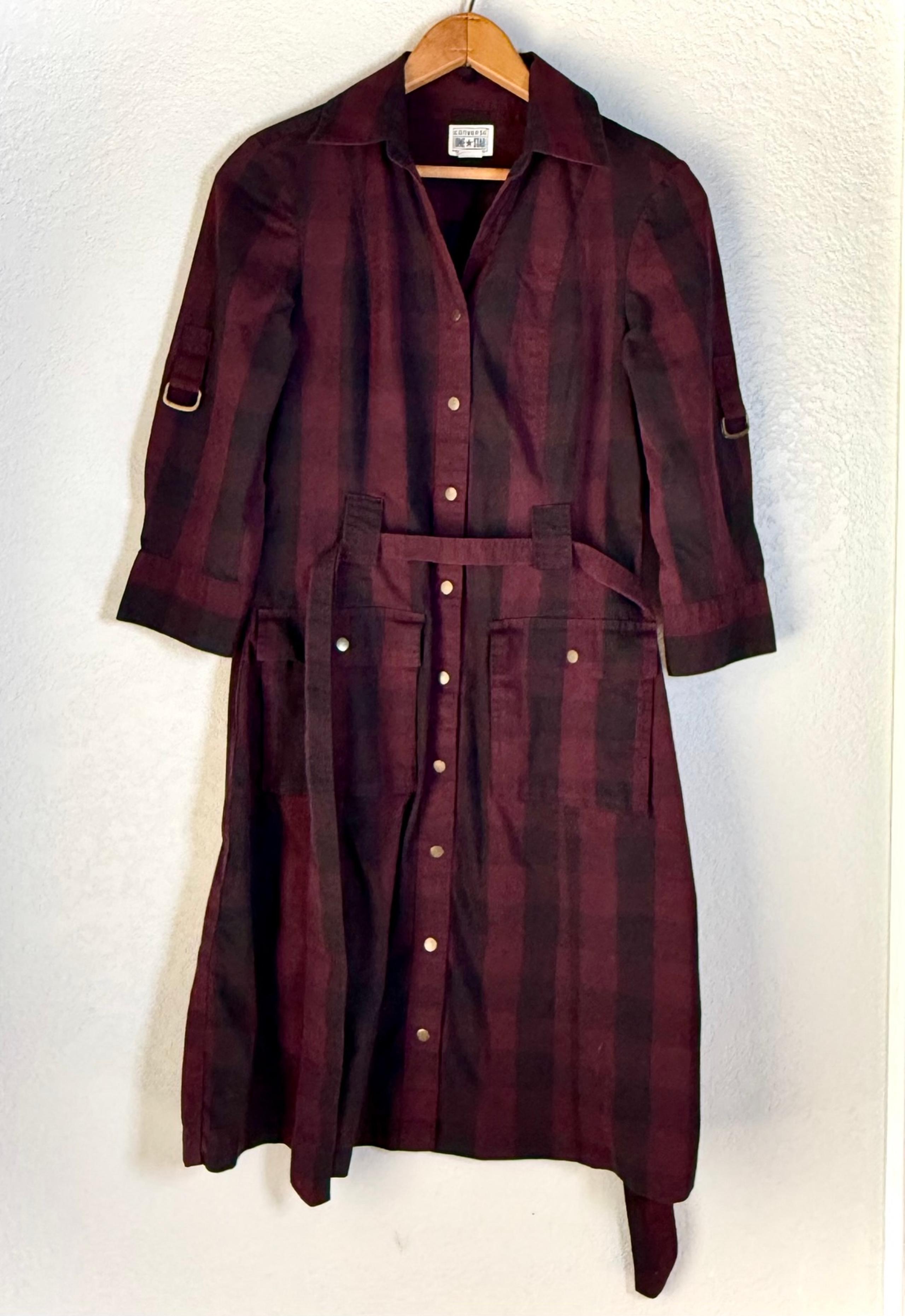 Converse One Star Plaid Utility Shirt Dress – XS – Burgundy/Black