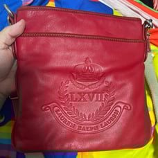 RED LEATHER LAUREN RALPH LAUREN STOCKBRIDGE CROSSBODY BAG