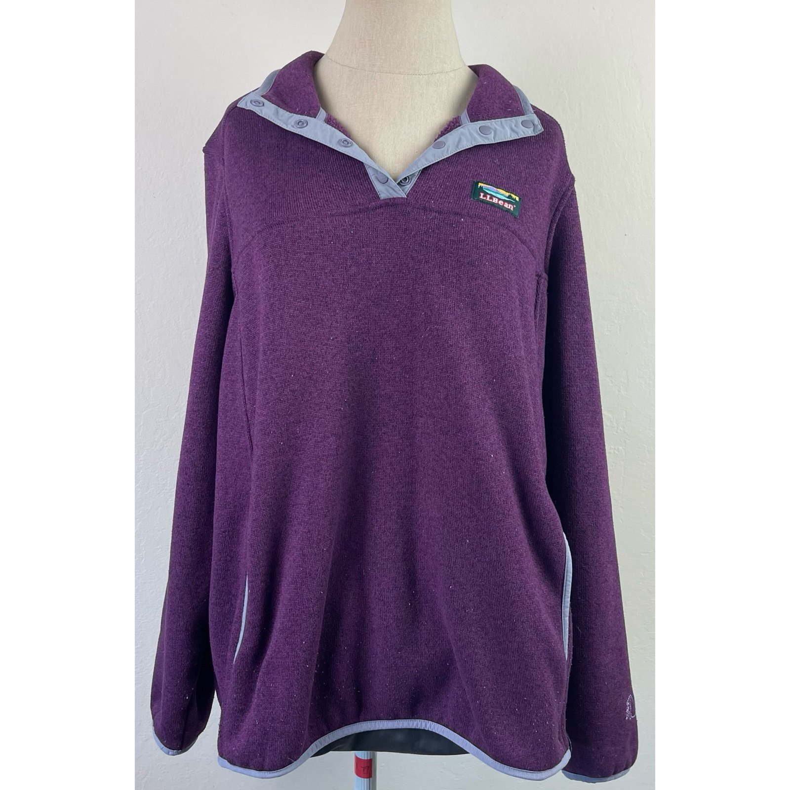 L.L. Bean Fleece Purple Pullover Snap Button Sweater