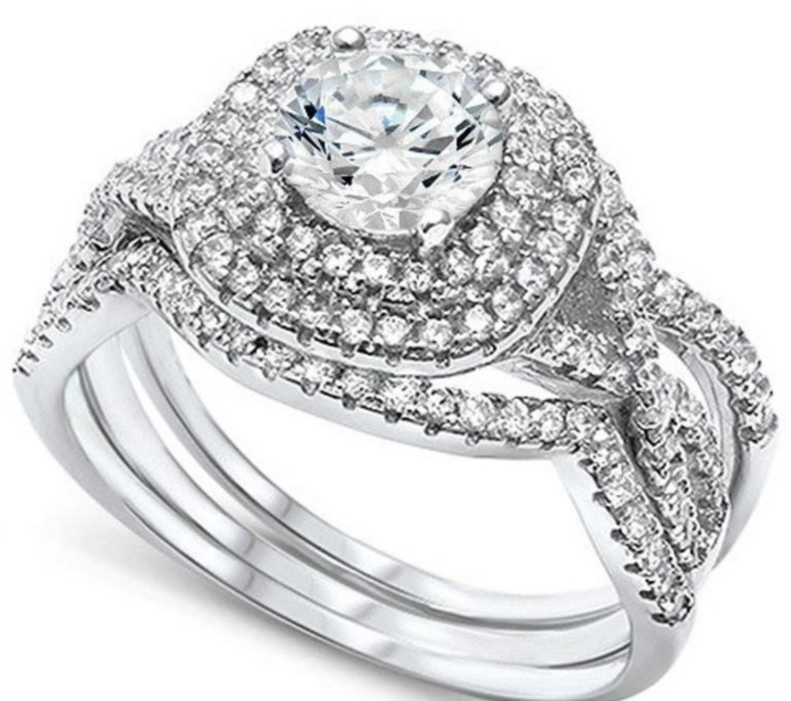 Round 1.50ct White Topaz Double Halo Ring Set