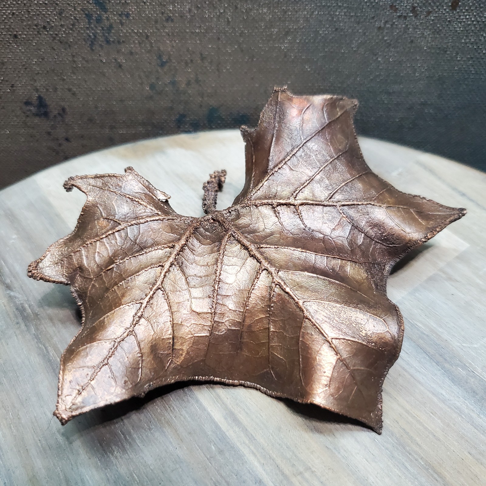 Copper electroformed Sycamore leaf. Real leaf plated in copper with patina.