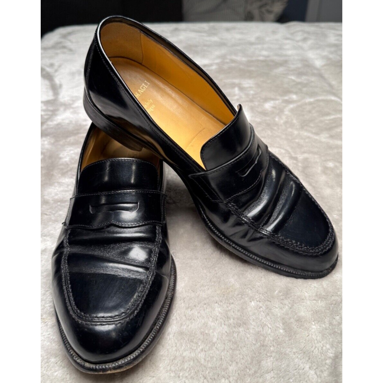 Bruno Magli Vision Black Leather Penny Loafers Made in Italy Mens Size 9 M