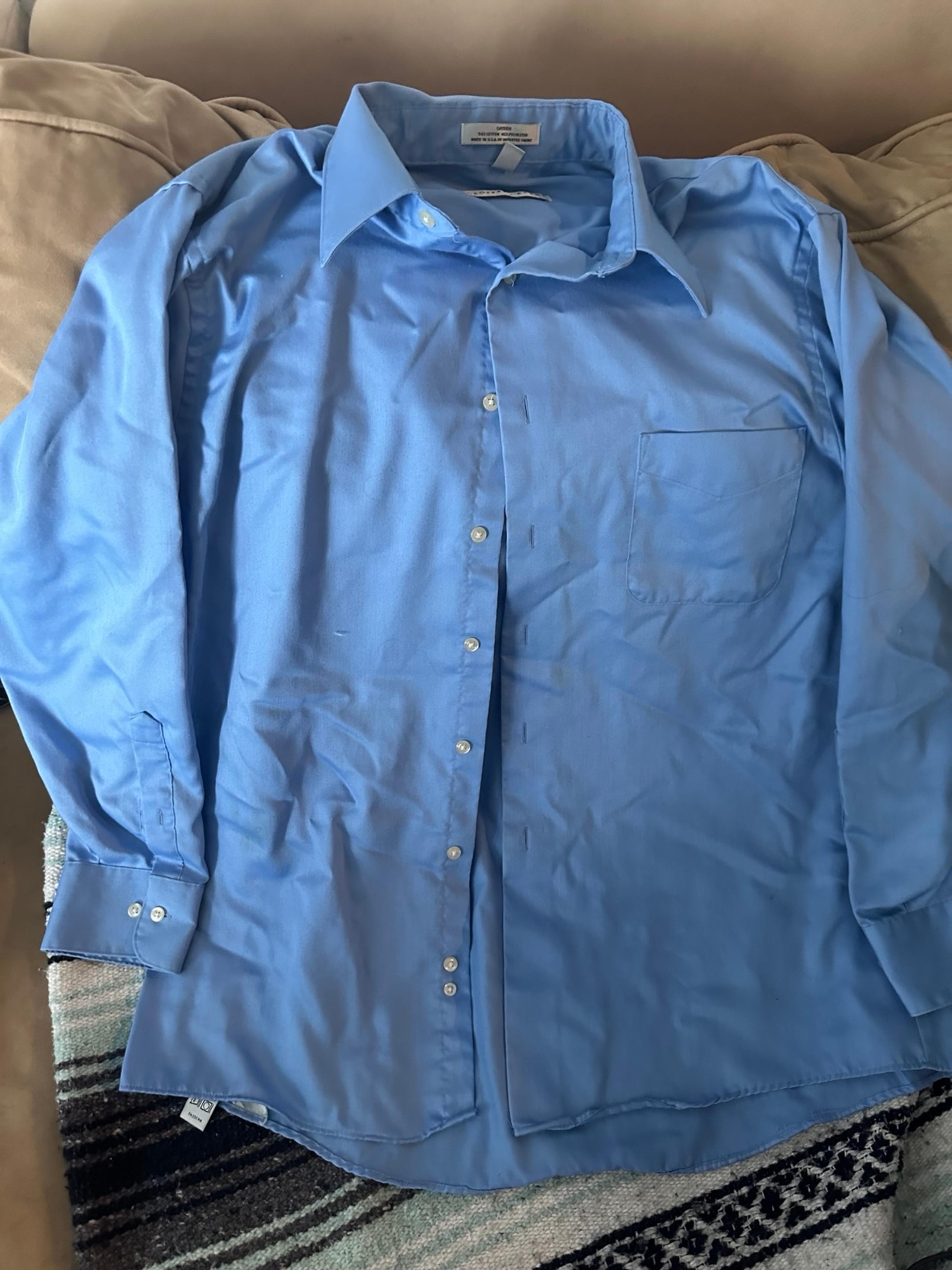 Geoffrey Beene Light Blue Dress Shirt Sateen Satin Cotton Mens Large L Clean