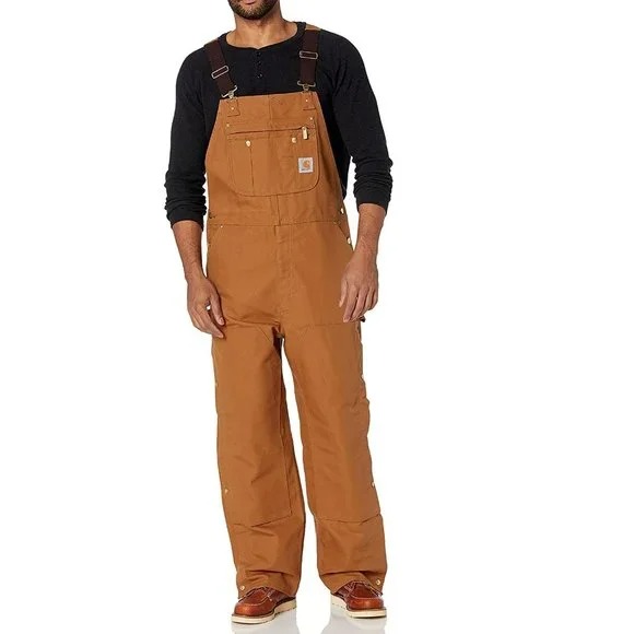 NWT Carhartt Men's Zip To Thigh Unlined Bib Overall Brown Size 48x32 160 GG047