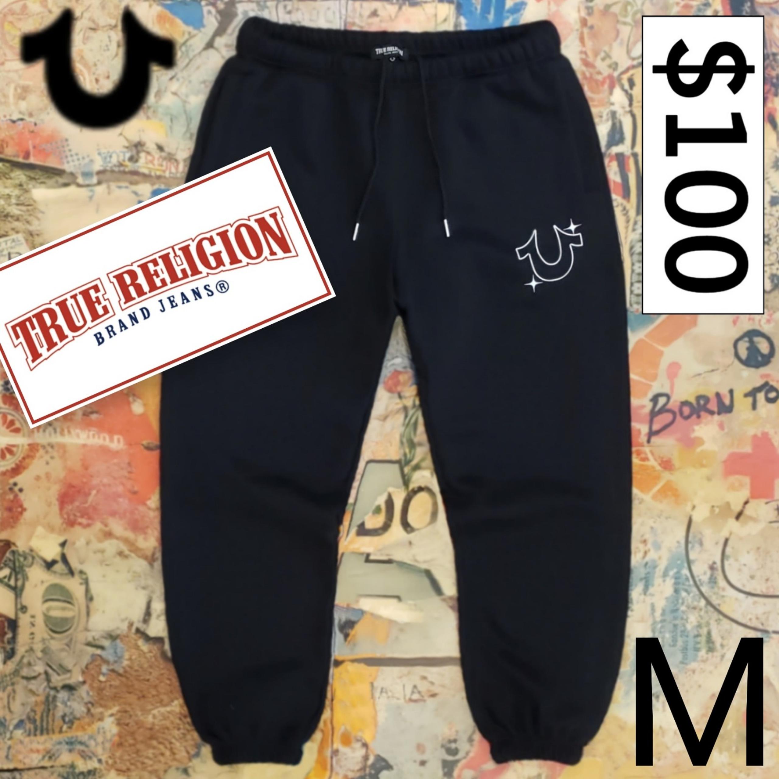 $100 New True Religion Mens Black Fleece Star Joggers / Sweatpants! M