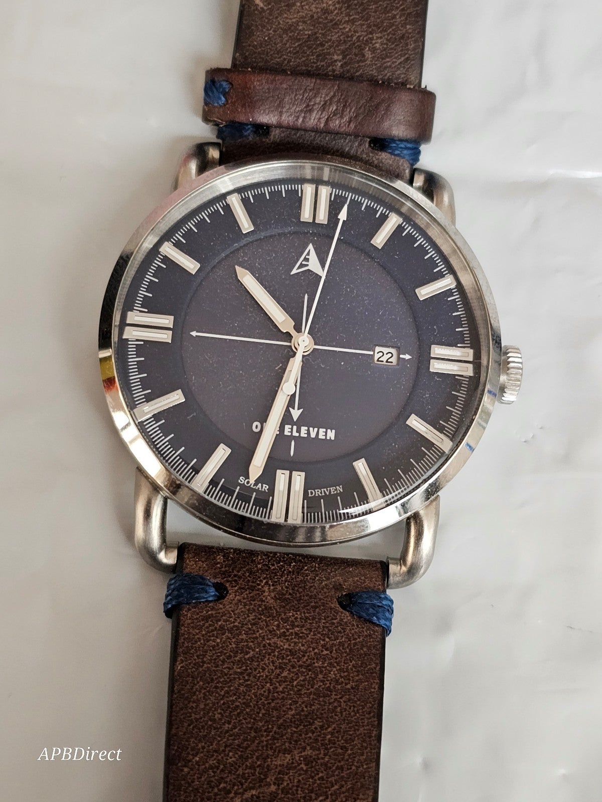 - One Eleven - 42mm Case SOLAR DRIVEN Quartz Brown Leather mens watch