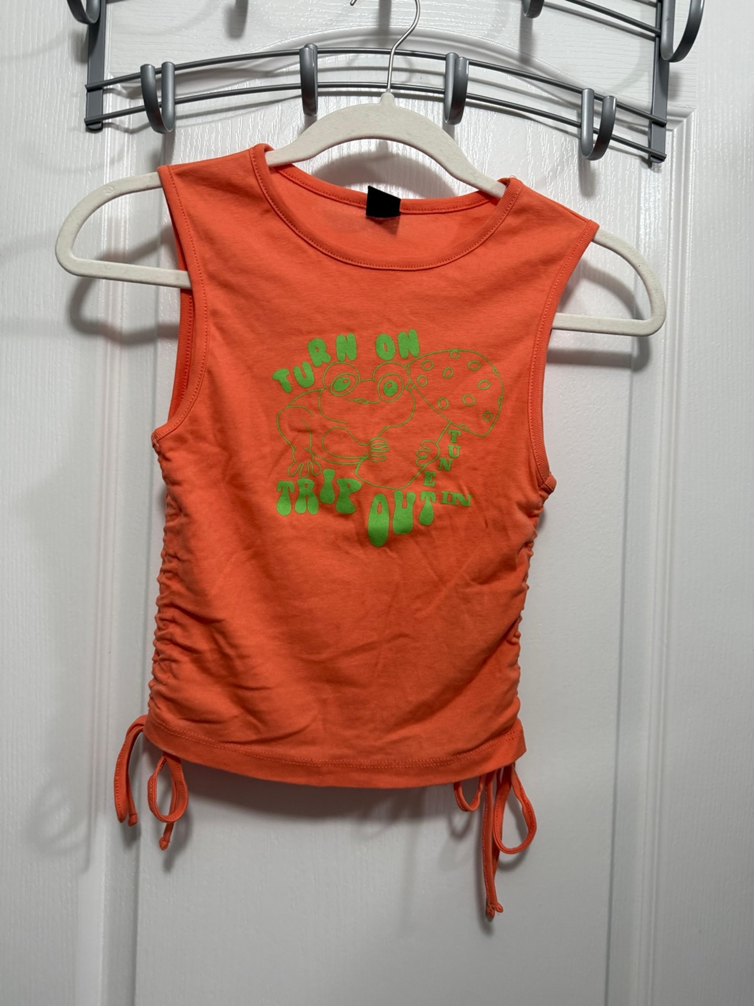Urban Outfitters Cropped Cinched Tank Top Women’s S Orange Green Frog Hippie