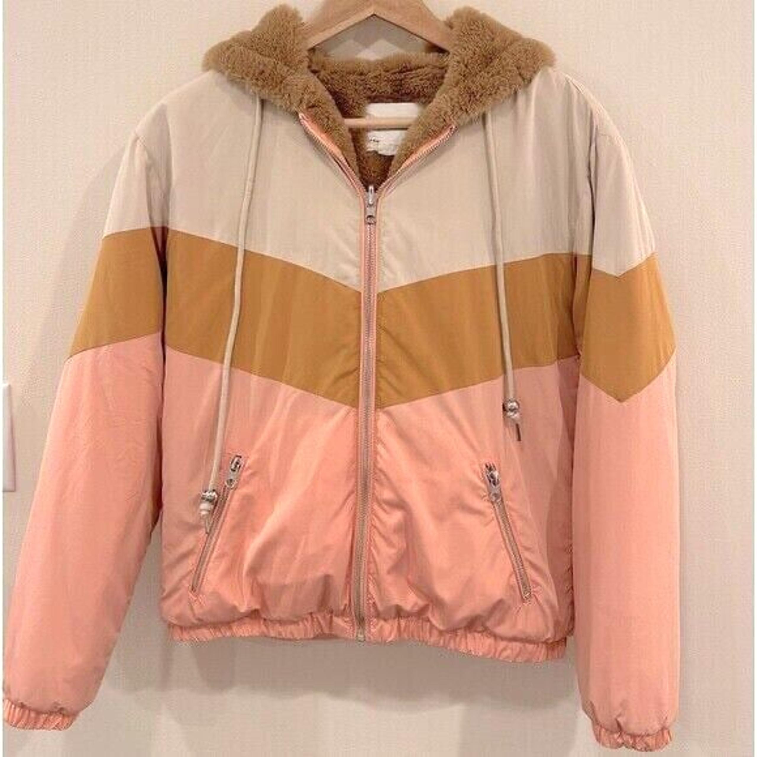 Anthropologie Kacie Colorblocked Reversible Fur Parka Size XXS - PINK
